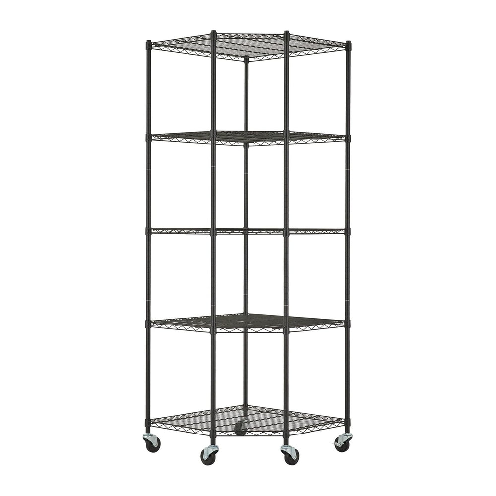 5-Tier Adjustable Wire Shelving with Wheels, Corner Wire Shelf Rack for Kitch...