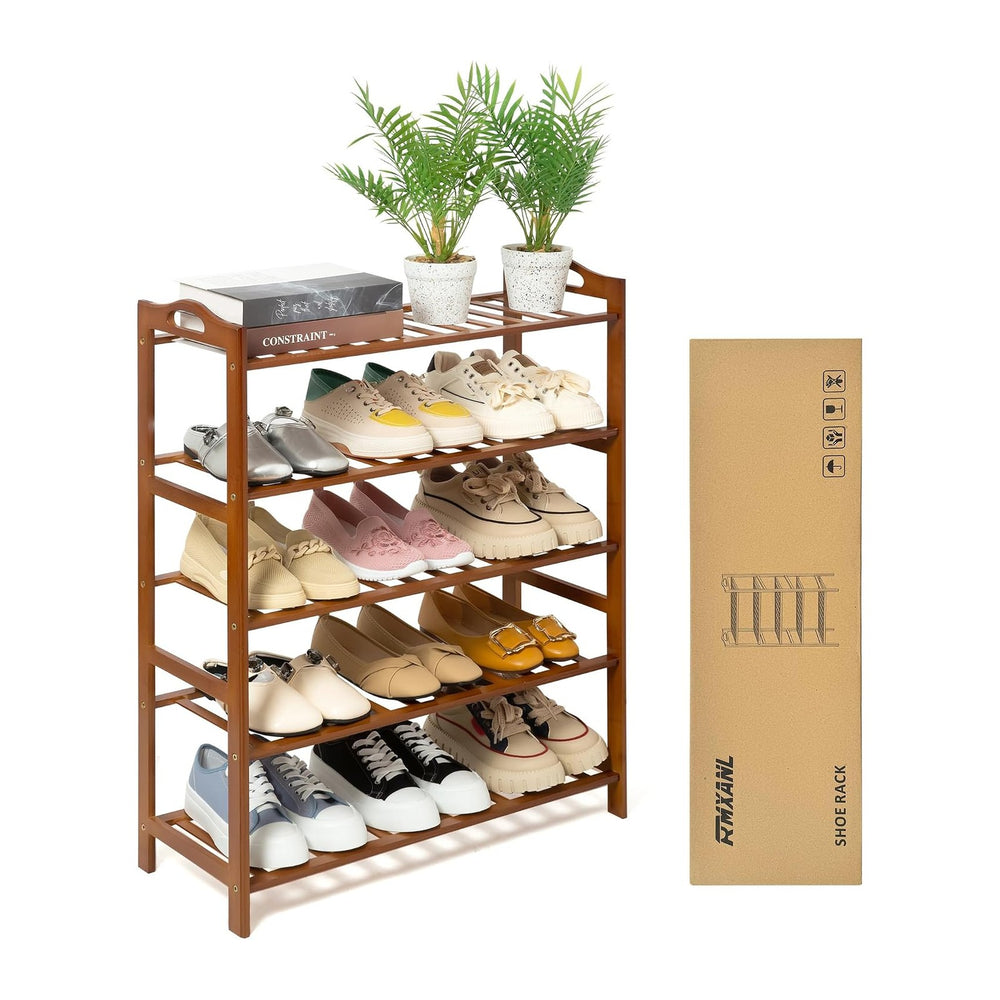 5 Tier Bamboo Shoe Rack, Free Standing Shoes Rack Shoe Shelf Shoe Organizer f...