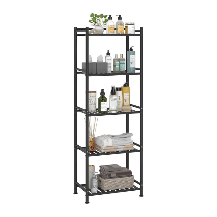 5 Tier Bathroom Storage Open Shelf Unit, Free-Standing Metal Corner Rack Shelving for Kitchen, Living Room, Hallway (Black, Wider 5 Tier)