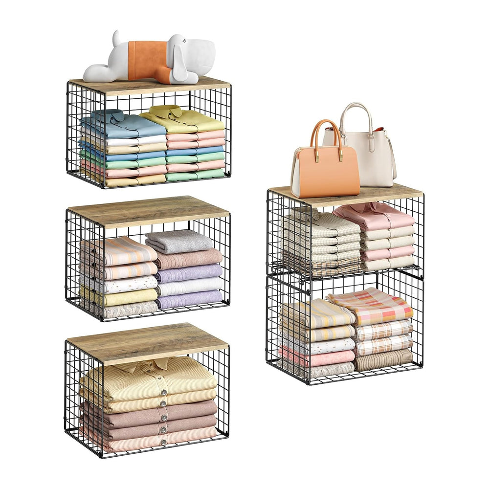 5-Tier Large Stackable Closet Organizer and Storage Basket, Sturdy Closet She...