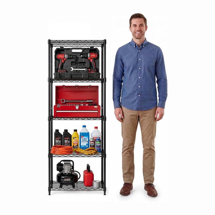 5-Tier Metal Shelf, 250 lb/Shelf, NSF, Black, 14x24x59 in