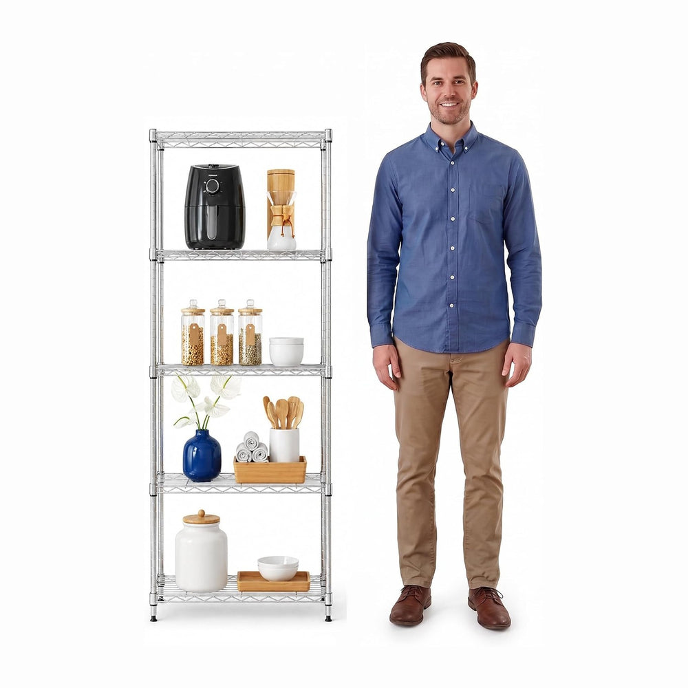 5-Tier Metal Shelf, 250 lb/Shelf, NSF, Chrome, 14x24x59 in