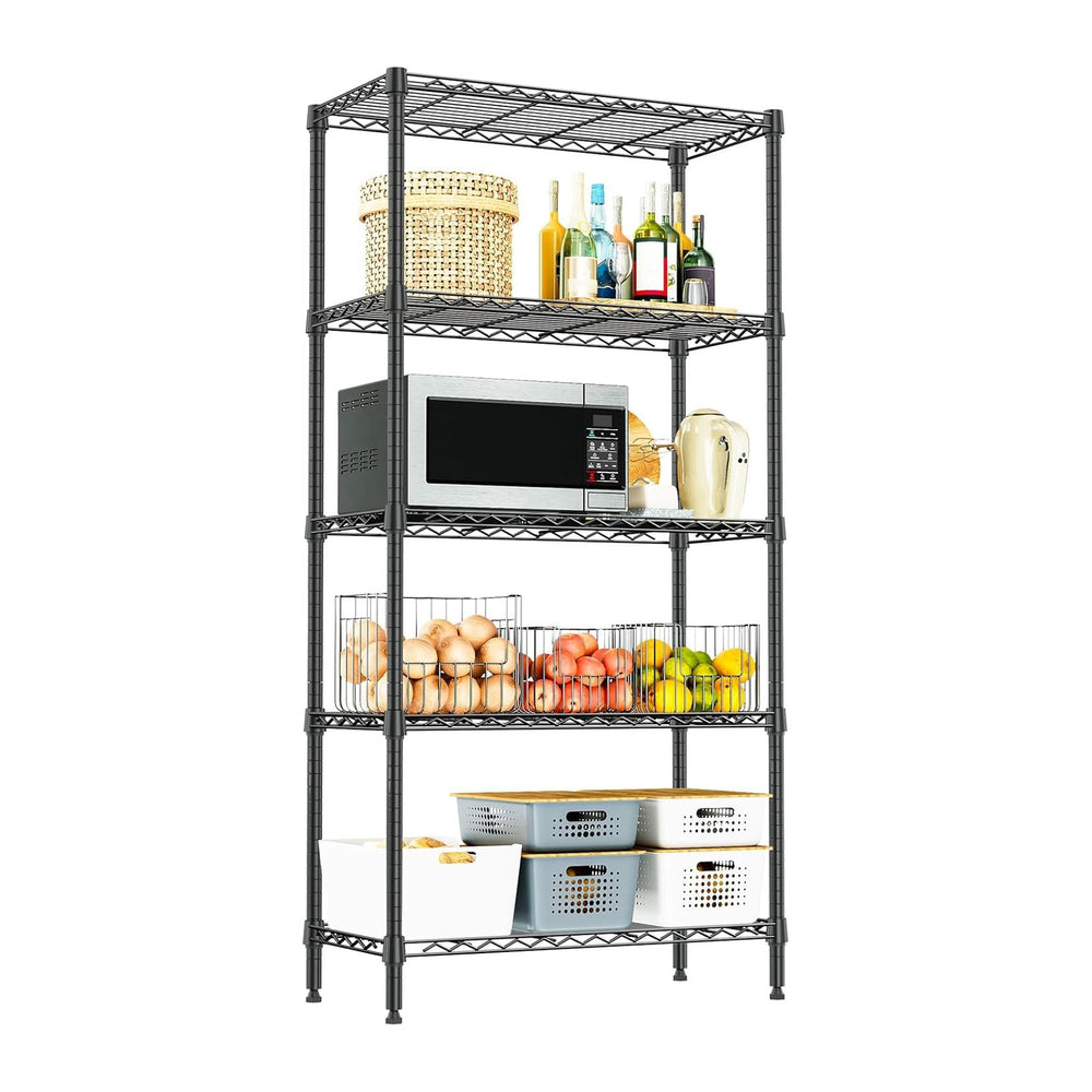 5-Tier Metal Shelving Unit, 24" Wide Wire Shelving for Pantry & Garage