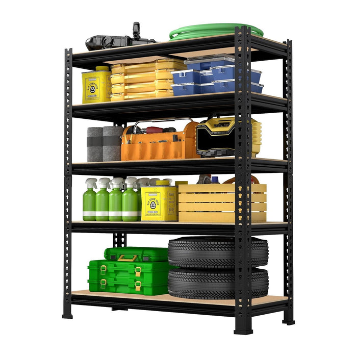 5-Tier Metal Storage Shelves: Heavy Duty Garage Shelving Adjustable Shelves for Storage - Black Utility Rack Shelf for Pantry, Warehouse, Closet, Office, Kitchen, 28" W x 12" D x 59" H