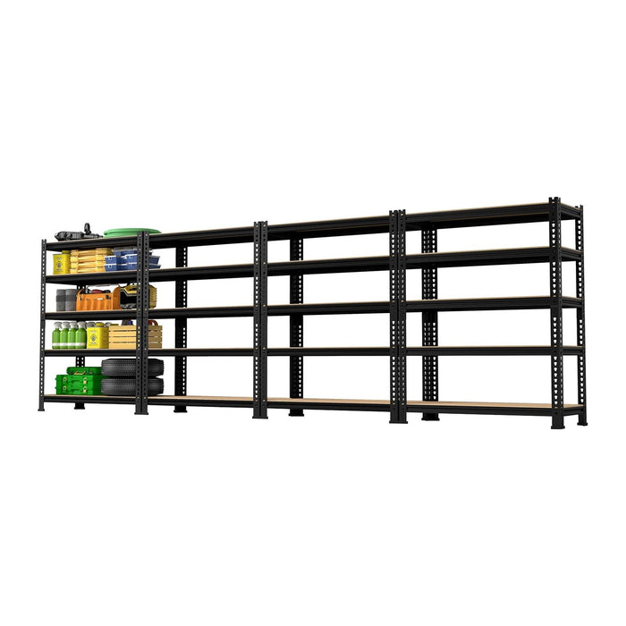 5-Tier Metal Storage Shelves: Heavy Duty Garage Shelving Adjustable Shelves for Storage - Black Utility Rack Shelf for Pantry, Warehouse, Office, Kitchen, 28" W x 12" D x 59" H, 4PCS