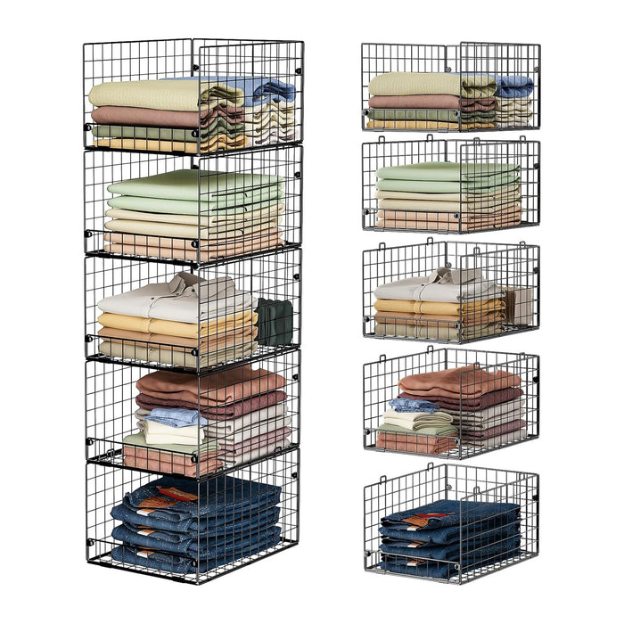 5-Tier Stackable Closet Storage Baskets, Closet Organizers and Storage Shelves, Foldable & Stackable Clothes Storage Bins for Closet System, Closet Shelf Organizer for Home,Black(Patent No. 30022416)