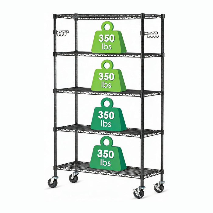 5 Tier Wire Metal Shelving Rack Garage Storage Rolling Shelves with Wheels