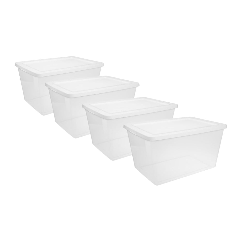 58 Qt Storage Bins with Snap-On Lids, 4-Pack Clear Plastic Stackable Totes