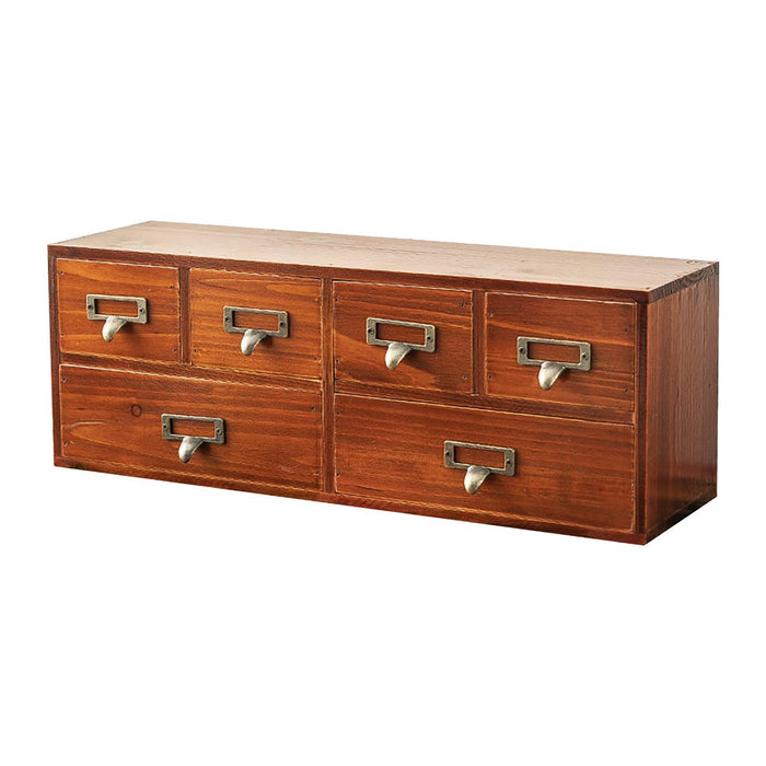6-Drawer Vintage Desk Organizer Classic Brown Wood Storage Drawers for Tabletop - Slim Retro Style Desktop Organizing Cabinet with 6 Drawers - Office Study Table Wood Storage Box Organizer, 1-pack