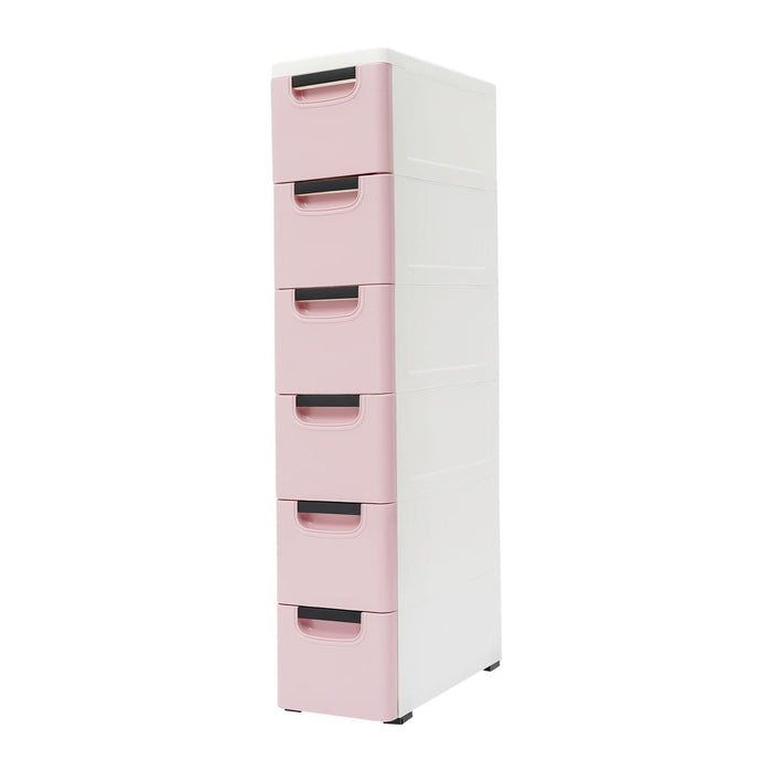 6 Drawers Narrow Slim Plastic Storage Cabinet,Storage Drawer with Wheels,6 Tier Drawers Dresser,Rolling Narrow Cabinet for Small Spaces Bathroom Kitchen Living Room,Pink