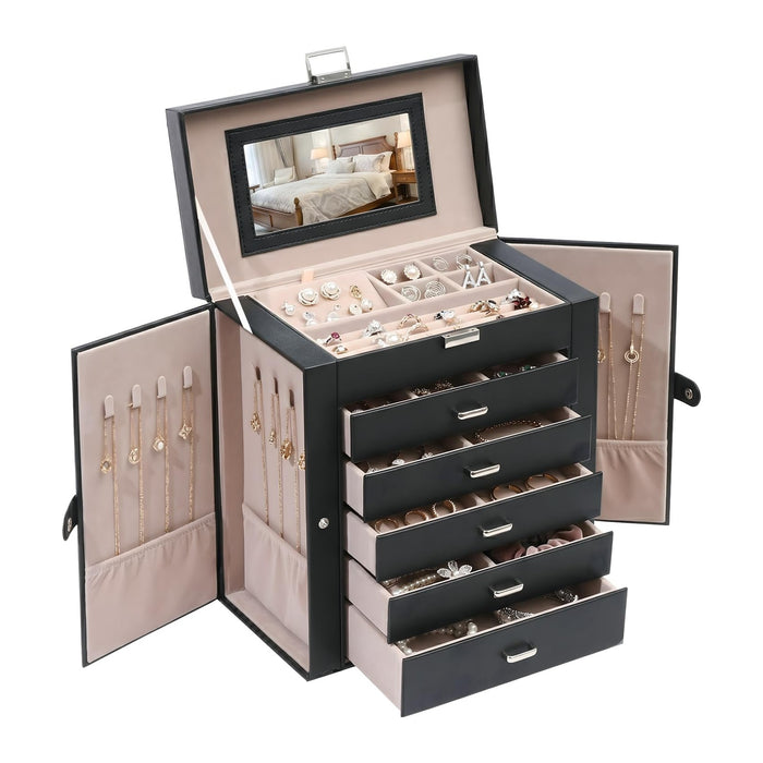 6-Layer Jewelry Boxes for Women with 5 Drawers and Necklace Storage