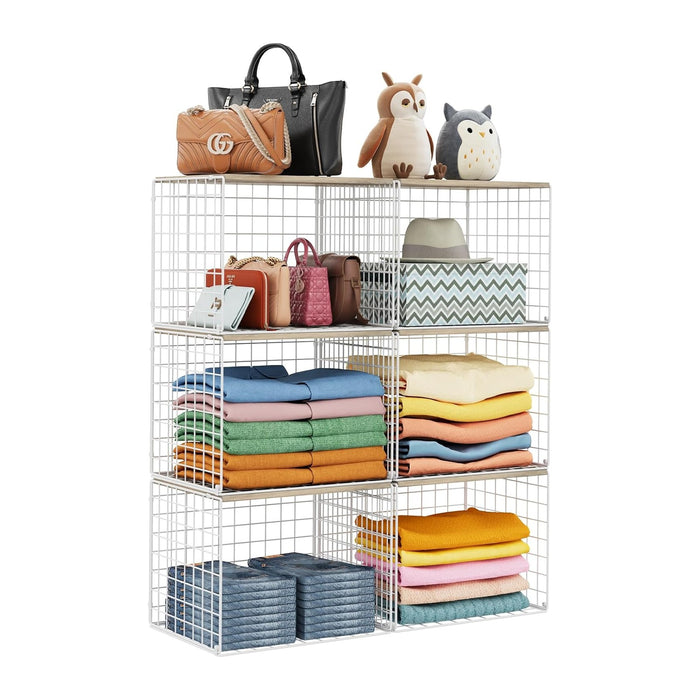 6 Pack Closet Organizers And Storage, Stackable Closet Shelf Organizer Storage Bin Basket For Clothes Sweaters With Top Board, Widened Opening, Heightened Height, Large Capacity, Sturdy, Space-saver