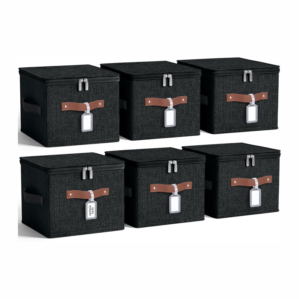 6 Pack Fabric Closet Storage Bins with Lids, 15×10×10 in, Black