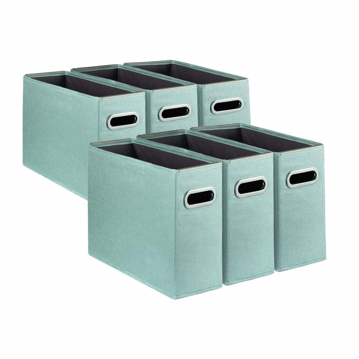 6 Pack Letter Size File Storage Box Collapsible，Fabric Hanging File Folders Organizer, Portable Office Document Holder with Metal Handle, Smooth PVC Rails, Green