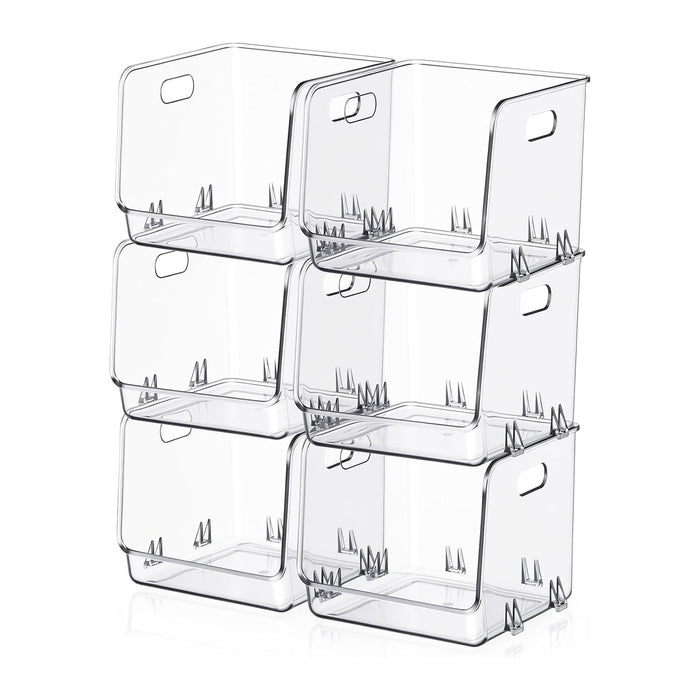 6 Pcs Clear Plastic Storage Bins Stackable Pantry Organizer