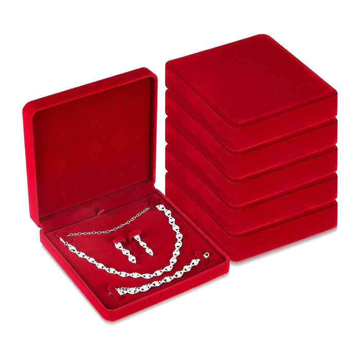6 Pcs Jewelry Velvet Box Set, Large Necklace Gift Box for Women, Wine Red