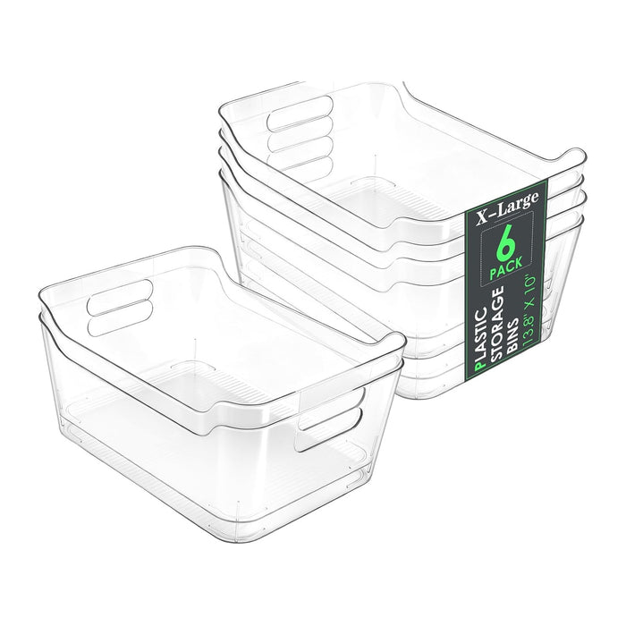 6 Set Storage Bins, Clear Plastic Organizers, with Handles