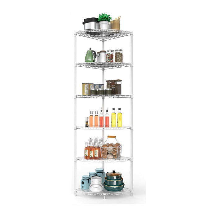 6 Tier NSF Corner Wire Shelf Shelving Unit, 18 x 18 x 72 Inch 420lbs Capacity Heavy Duty Adjustable Metal Storage Rack with Leveling Feet & Shelf Liners for Office Kitchen Bathroom and More - White