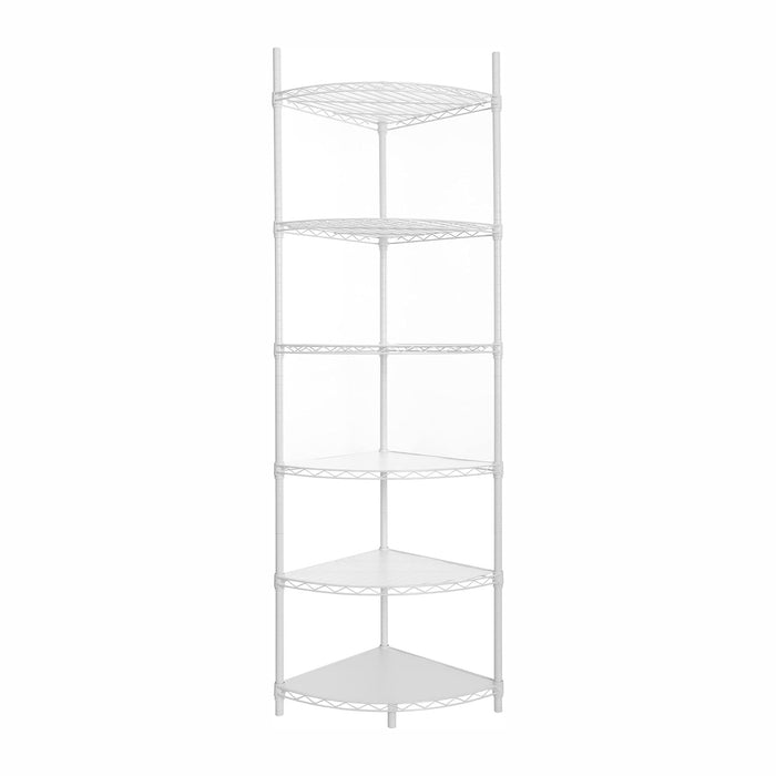 6 Tier NSF Metal Corner Shelf Wire Shelving Unit, 420lbs Capacity Heavy Duty Adjustable Storage Rack with Shelf Liners for Closet Kitchen Bathroom Garage Basement, 72" H x 18" L x 18" D - White