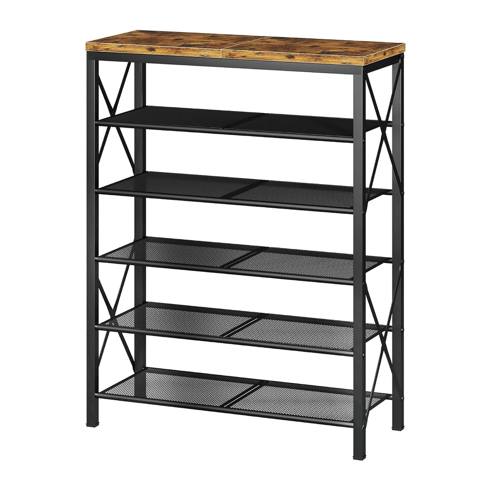 6 Tier Shoe Rack, Metal Shoe Stand with Wooden Top, Sturdy Shoe Shelf for Ent...