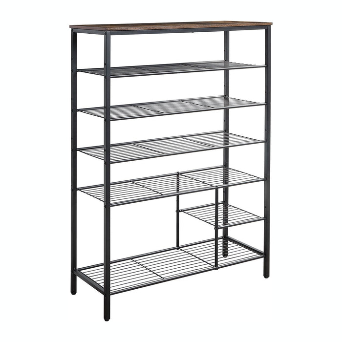 6 Tier Shoe Rack Organizer, Metal Mesh Shoe Storage Shelf, Storage Boots .for Entryway, Closet,Hallway, Bedroom,Cloakroom,Garage, Industrial,Rustic Brown