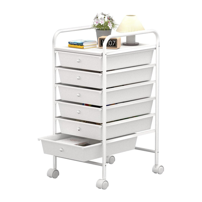 6 Tier Utility Rolling Cart with 6 Drawers Multipurpose Rolling Storage Cart with Wheels and Handles for Office Classroom Kitchen Bathroom Bedroom Organization White