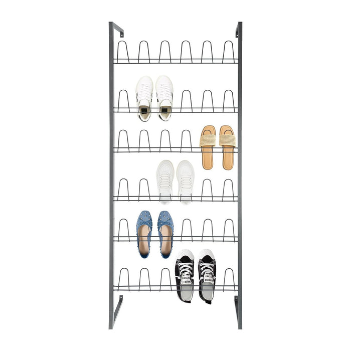 6 Tiers Metal Hanging Shoe Rack for 18 Pairs, Space-Saving Shoe Storage Shelf, Wall Mounted Shoe Organizer Tower for Entryway, Home, Retail Stores (Black)