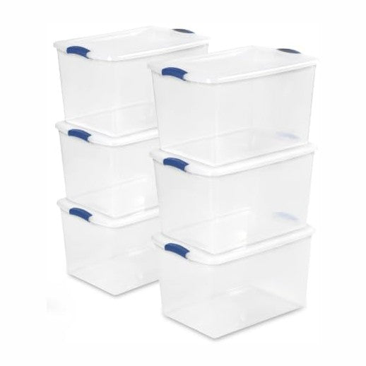 66 Qt Storage Bins 6-Pack, Clear Plastic Containers with Latching Lids