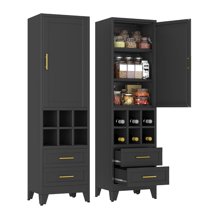 67" Tall Metal Pantry Cabinet, Narrow Freestanding Storage Cabinet, Black