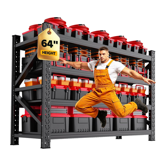 69" W Storage Shelves, 4T Adjustable Garage Shelving Unit, Rust Proof Large Metal Storage Rack, 24" Dx69 Wx64 H Industrial Shelving for Warehouse, Basement, Supermarket