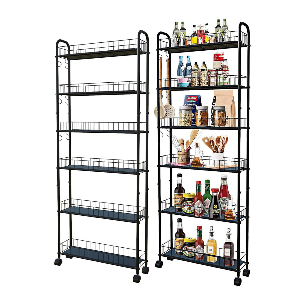 6in 6 Tier Slim Rolling Storage Cart,Mobile Shelving Unit with Wheels