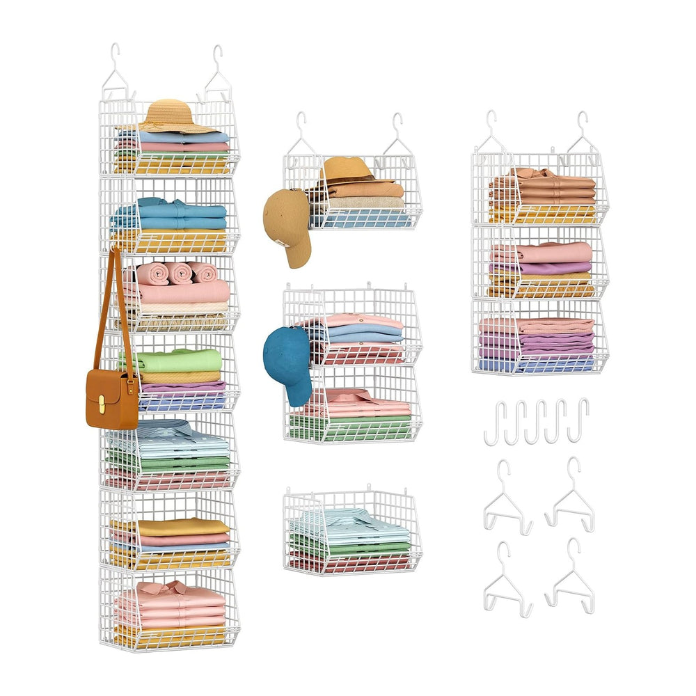 7 Tier Hanging Closet Organizer and Storage, Foldable Wire Closet Shelving wi...