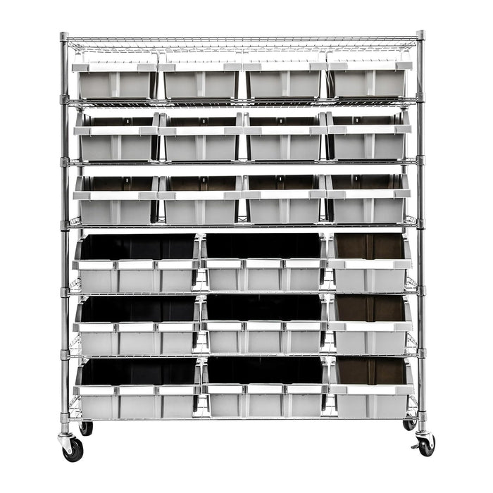 7-Tier NSF 21-Bin Steel Wire Shelving Rack, 48"W x 14"D x 56"H, Gray
