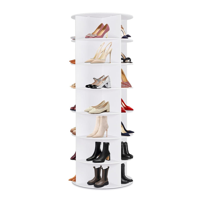 7 Tier Rotating Shoe Rack Tower, 360° Shoe Storage Organizer, White