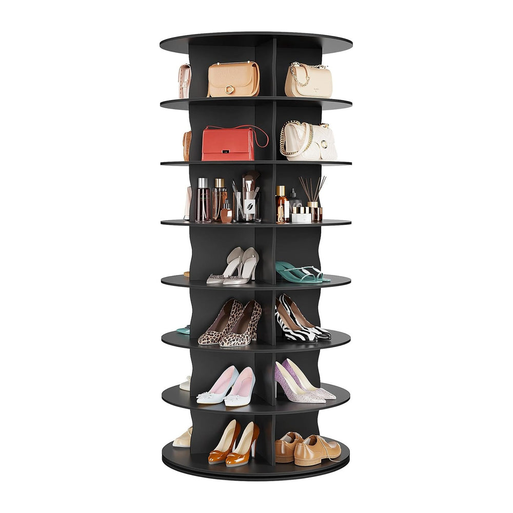 7-Tier Rotating Standing Shelf with Divider Shoe Rack Tower, Black