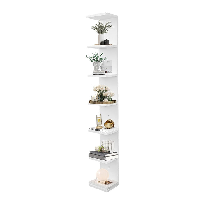 7 Tier Wall Shelf Unit,Vertical Column Floating Storage Home Decor Organizer,Lack Wall Shelf for Bedroom,Living Room,Office Decor-White -1 Pack