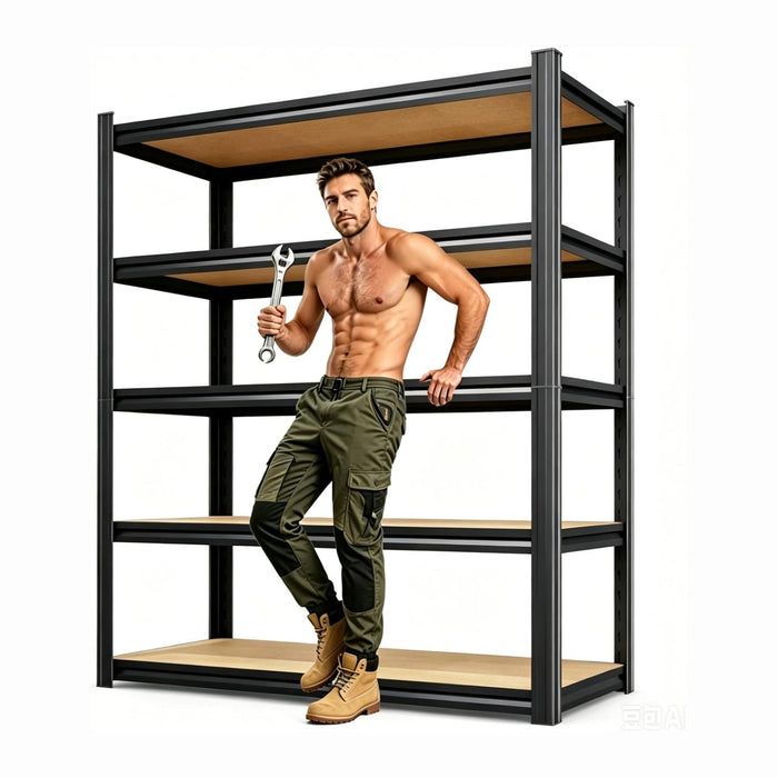 71.2" H Wood Garage Shelving,Adjustable Storage Shelves,5 Tier Standing Metal Shelving,Easy-Install Garage Storage,Tall Utility Shelving Unit for Shop Kitchen Basement,71.2''H*35.4''W*15.7''D