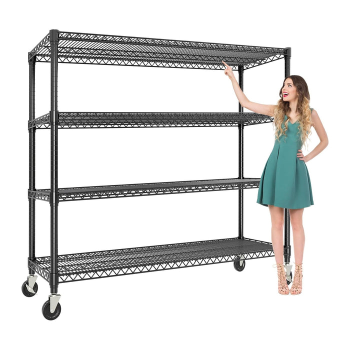 71.8" H Storage Shelves 4-Tiers Heavy Duty Metal Shelving Unit with Wheels, 2640LBS Garage Shelving for Pantry Garage Kitchen Home Outdoor, 71.8" H x 59" W x 17.7" D