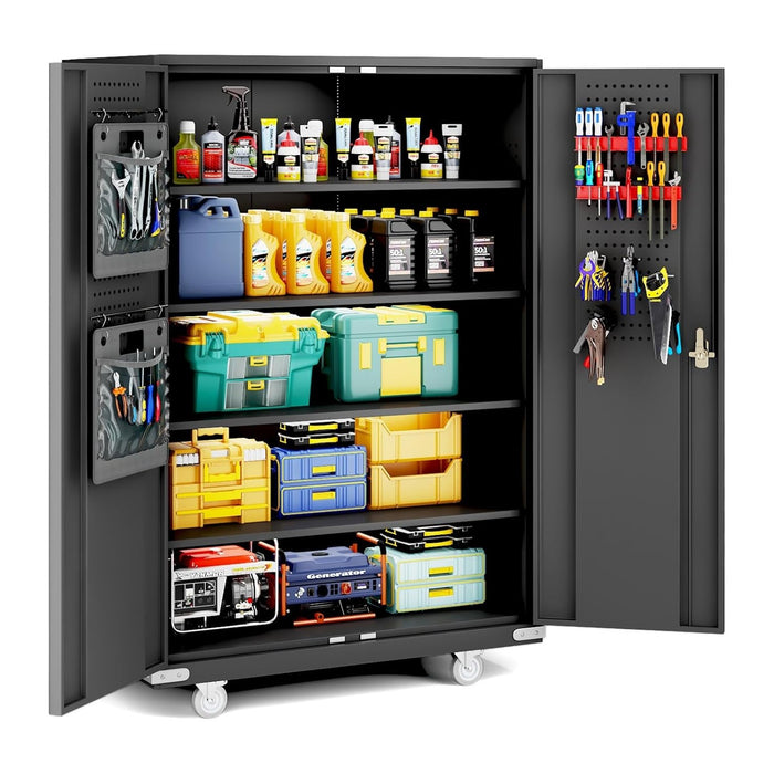 72''H Rolling Wide & Deep Metal Garage Storage Cabinet With Lock,Wheels