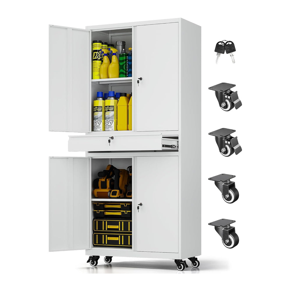 73" Metal Garage Storage Cabinet with Wheels， Rolling Tool Storage with ...