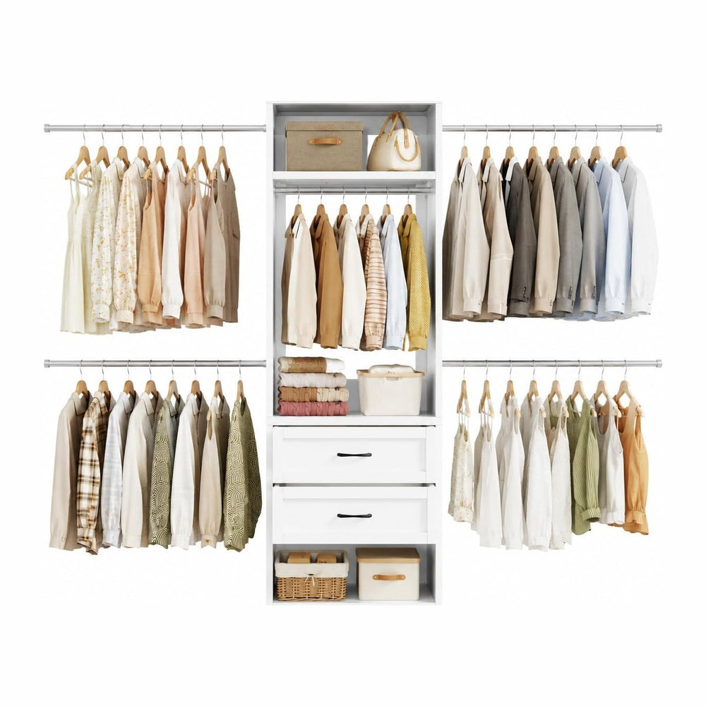 79"H Metal Walk In Closet System with 4 Expandable Hanging Rods