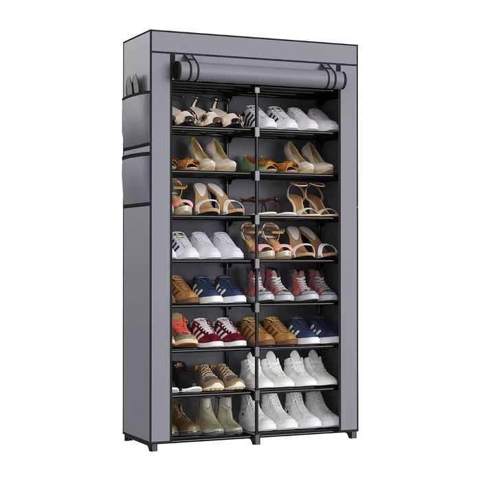 9-Tier Tall Black Shoe Rack, 36-40 Pairs with Gray Cover