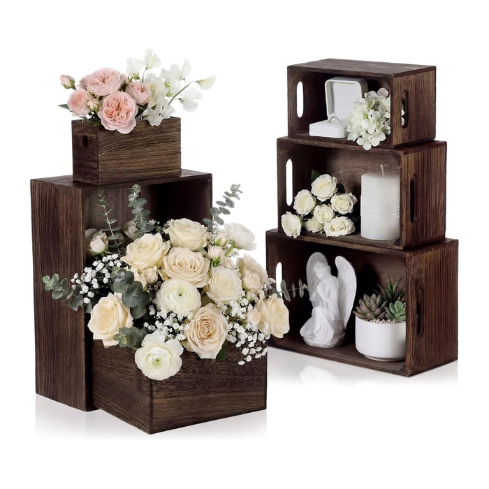 AceOrbit Set of 6 Rustic Wood Crates, Nesting Storage Boxes,Dark Brown
