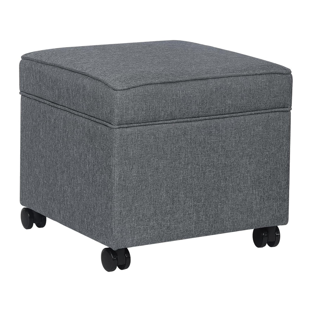 Adeco 17.5" Square Fabric Ottoman with Storage, Upholstered Cotton Linen...