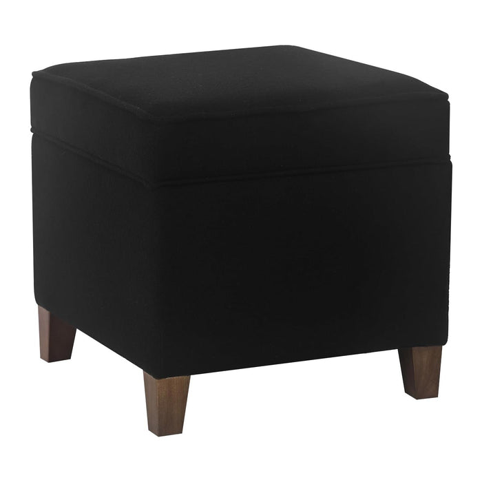 Adeco 17.5" Square Fabric Ottoman with Storage - Upholstered Cotton Linen Foot Rest - Flip Top Footstool with Sturdy Wood Legs, Small Cube Coffee Table Extra Seat for Living Room, Bedroom, Black