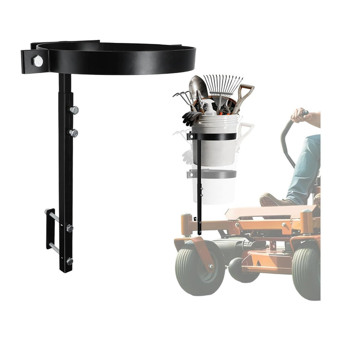 Adjustable 5 Gallon Trash Bucket Holder for Zero Turn Mowers, 11.2" Diameter, Heavy-Duty Steel Bucket Storage Bracket with Clamp, Convenient for Indoor Outdoor Yard Cleaning