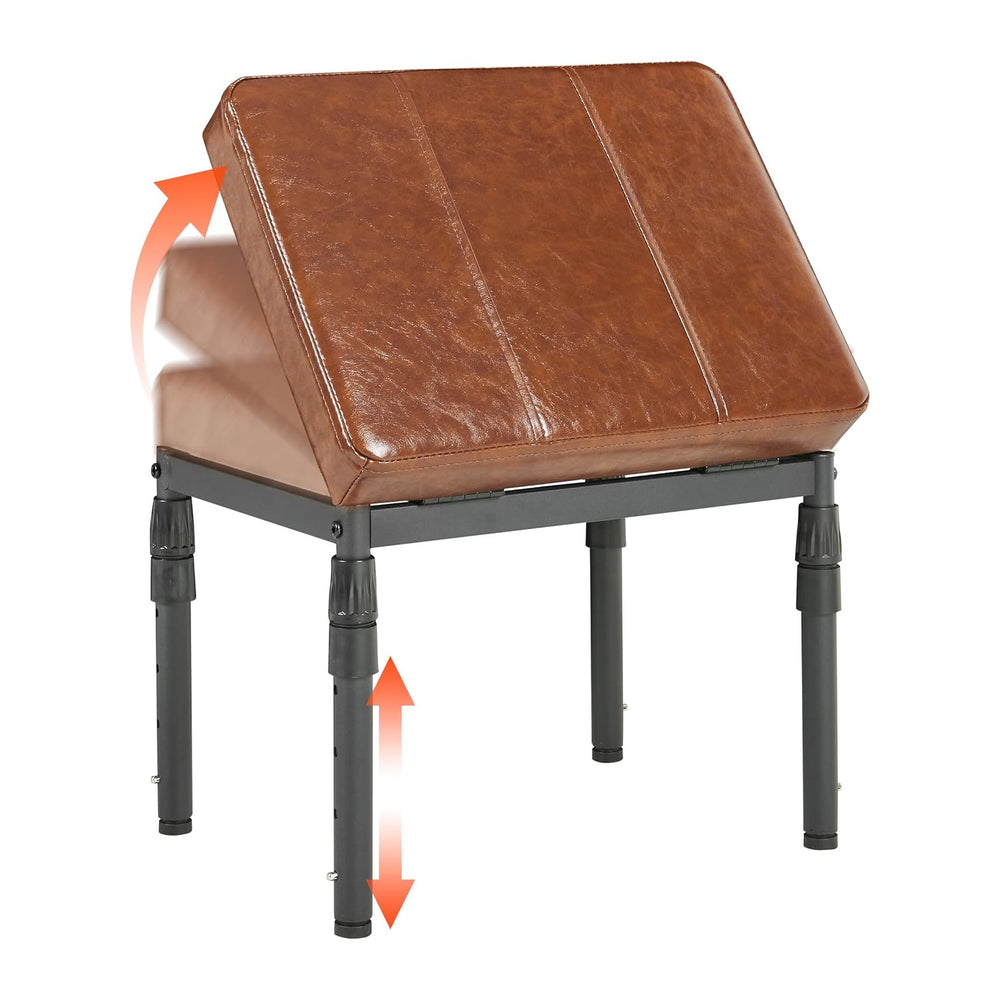 Adjustable Ottoman Pouf, 60 Degree Tilt Footrest, Brown Synthetic Leather