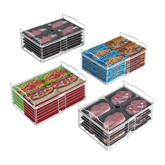 ADRIMER Freezer Organizer Bins, 4 Packs Foldable & Stackable Chest Freezer Organizer Bins with Adjustable Length 11-17.3", Metal Wire Storage Baskets for Upright Freezer, Deep Freezer, Pantry, White