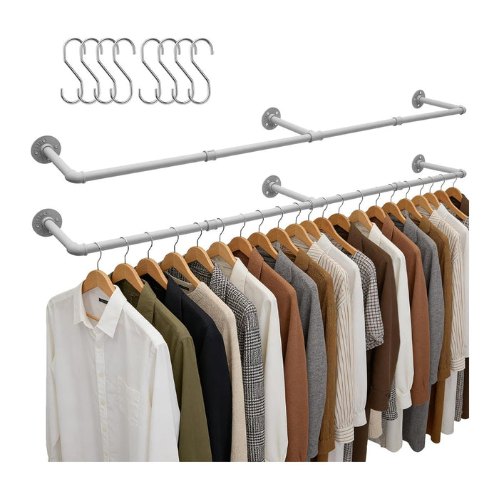 Aduanbang 65.7in Industrial Pipe Wall Mounted Clothes Rack, Heavy Duty Detachable Iron Garment Bar, Rustic Space-Saving Hanging Rod for Bedroom, Closet – Silver Gray,4 hooks
