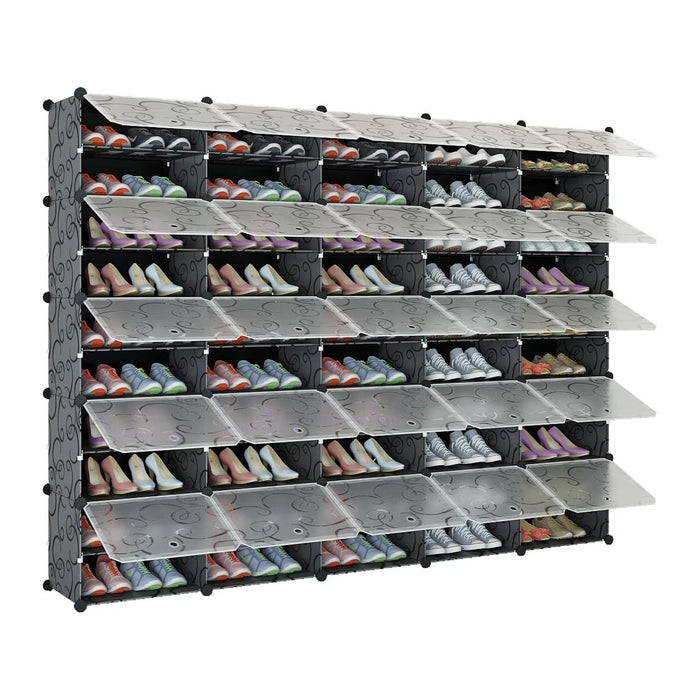 Aeitc 100 Pair Shoe Rack Organizer - Expandable Shoe Storage Cabinet, Standing, Stackable Space Saver for Entryway, Closet with Hook and Side Shelf, Black